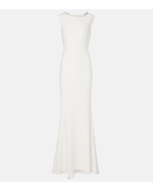 Max Mara White Bridal Corsica Embellished Cady Gown