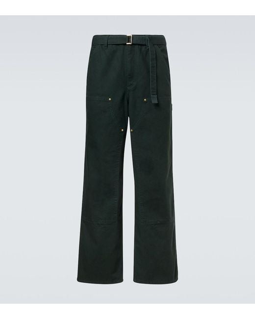 Sacai Green X Carhatt Belted Cotton Straight Pants for men