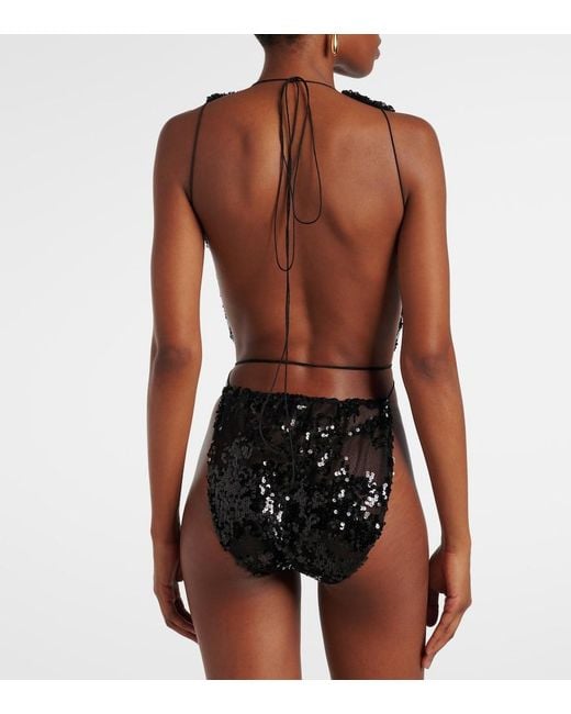 Victoria Beckham White Sequined Halterneck Tulle Bodysuit