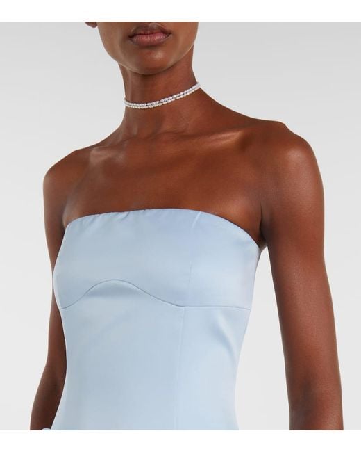 ROTATE BIRGER CHRISTENSEN Blue Floral-Applique Strapless Gown