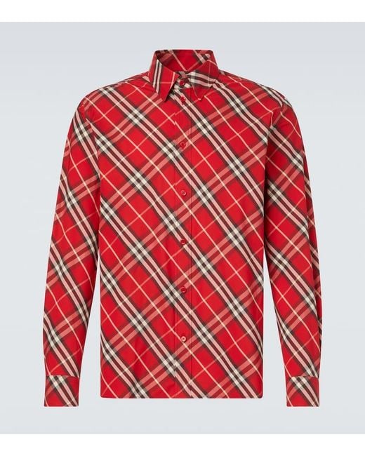 Burberry Red Checked Cotton Shirt for men