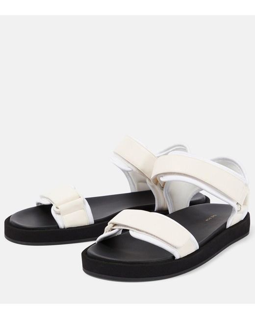 The Row Black Hook And Loop Leather Sandals