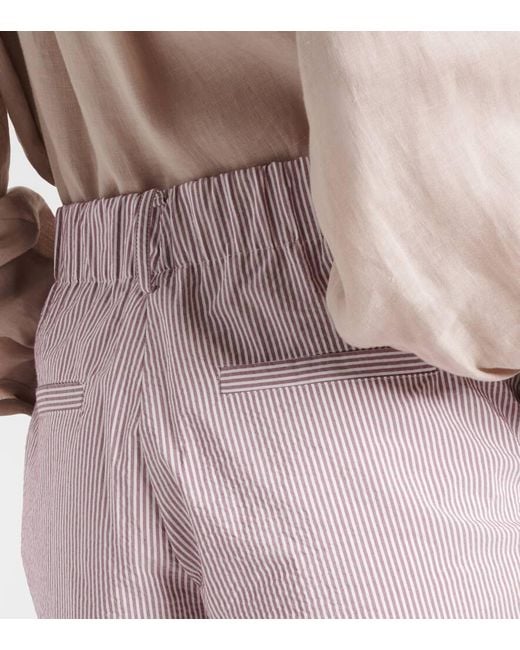 Brunello Cucinelli Purple Striped Cotton-Blend Bermuda Shorts