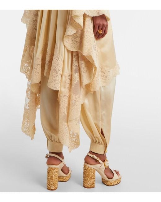 Zimmermann Natural Como Lace-Trimmed Draped Silk Midi Dress