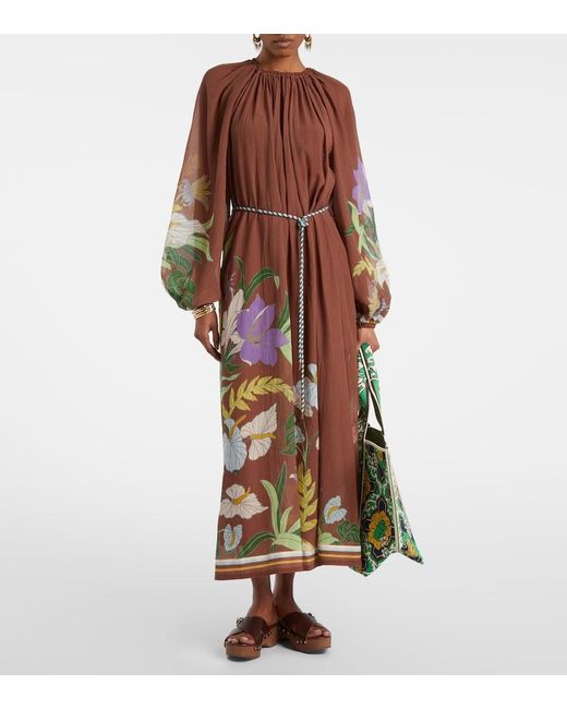 ALÉMAIS Brown Alfie Gathered Cotton And Silk Midi Dress
