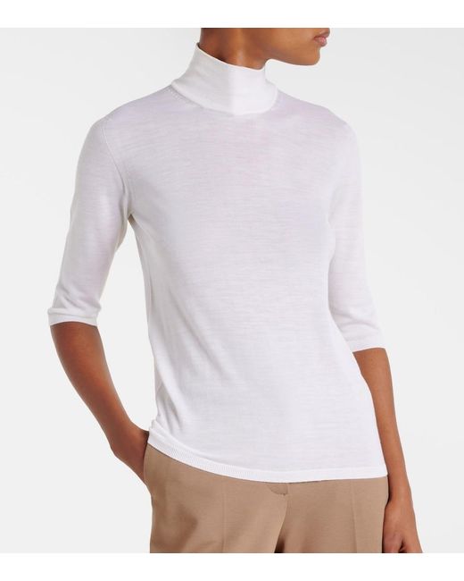 Max Mara White Boa Virgin Wool Turtleneck Top