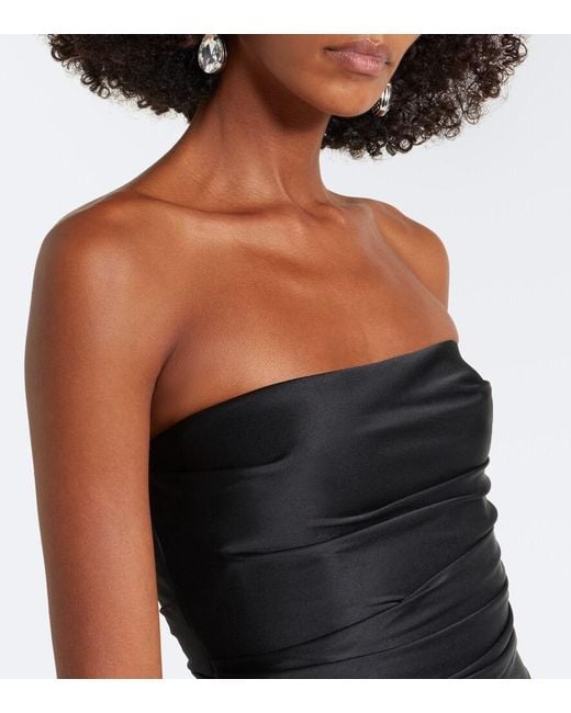 Alex Perry Black Draped Strapless Crepe Satin Gown