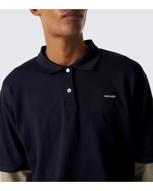 Miu Miu Blue Layered Cotton Jersey Polo Shirt for men