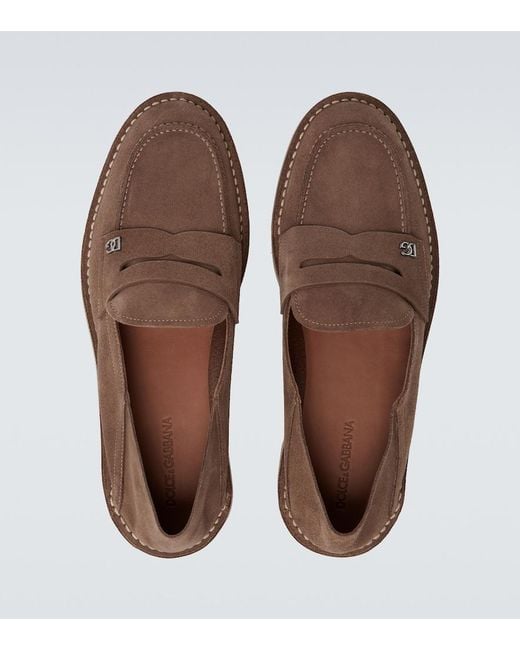 Dolce & Gabbana Brown New Florio Ideal Suede Penny Loafers for men