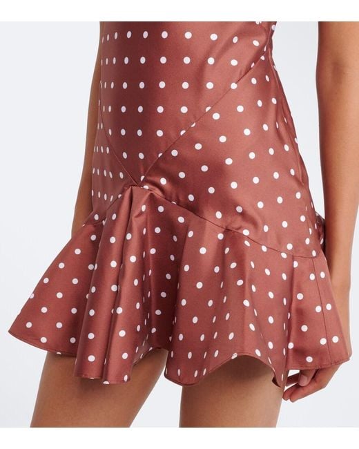 Rodarte Red Floral-Applique Polka-Dot Silk Twill Minidress