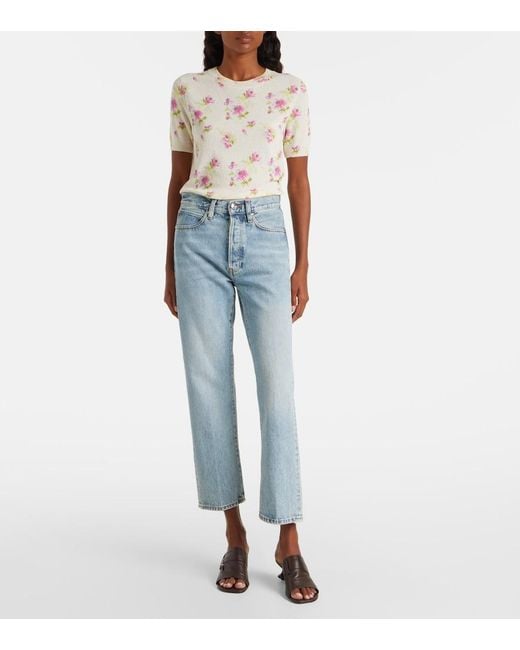 FRAME Blue The Vertical Crop High-Rise Straight Jeans