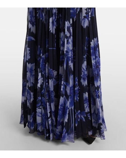 Erdem Blue Floral Pleated Voile Gown