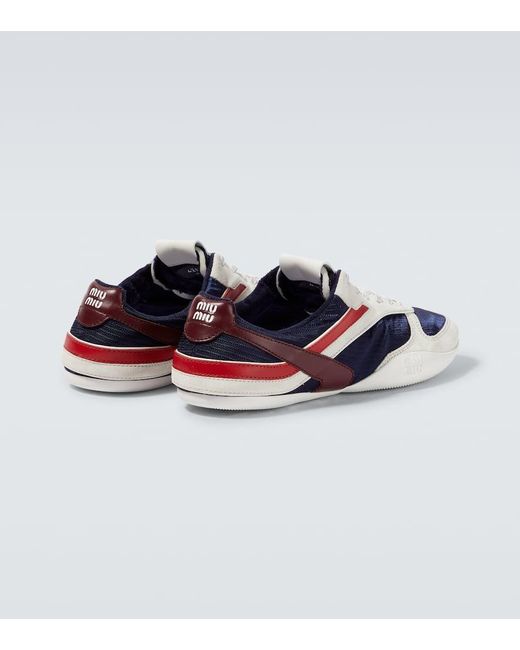 Miu Miu Blue Gymnasium Leather-Trimmed Sneakers for men