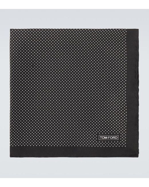 Tom Ford Black Polka-Dot Silk Pocket Square for men