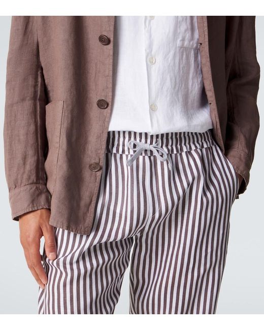 Fedeli Purple Striped Linen Straight Pants for men
