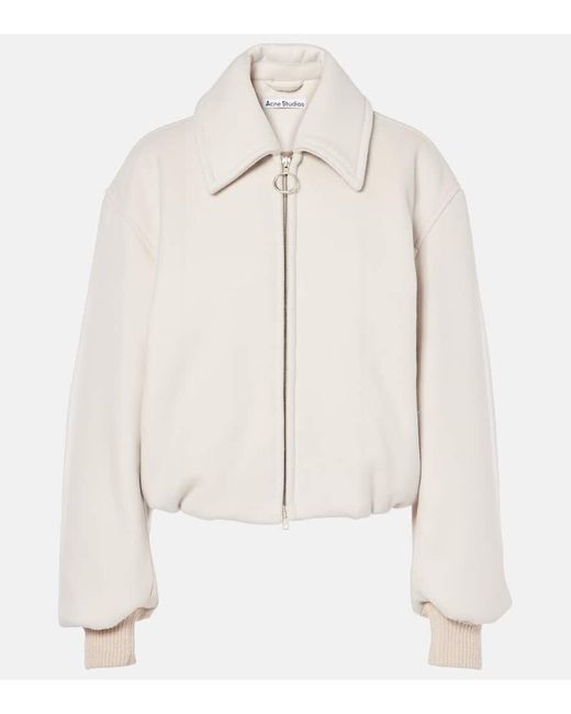 Chaqueta Bomber De Mezcla De Lana Acne de color White