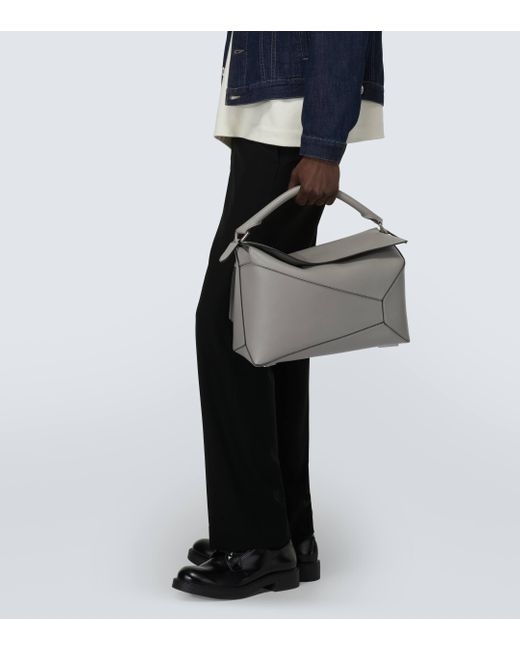 Loewe Gray Puzzle Large Leather Shoulder Bag for men