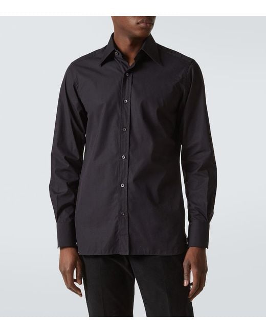 Tom Ford Blue Cotton Poplin Tuxedo Shirt for men