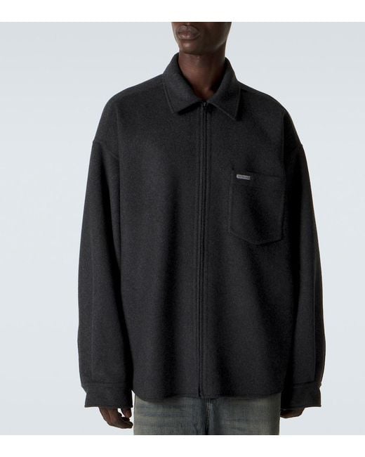 Balenciaga Blue Wool-Blend Zip-Up Overshirt for men