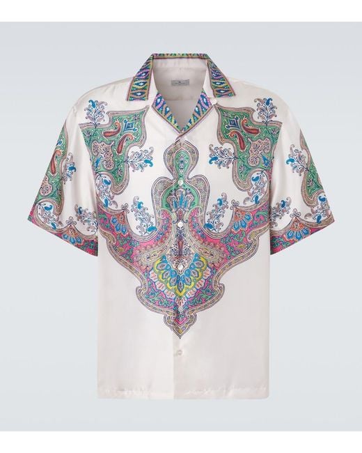 Etro Multicolor Paisley Silk Twill Bowling Shirt for men