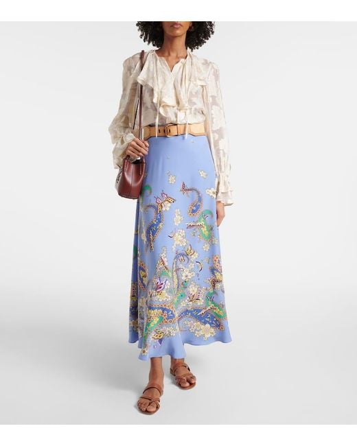 Etro Blue Paisley-Print Midi Skirt