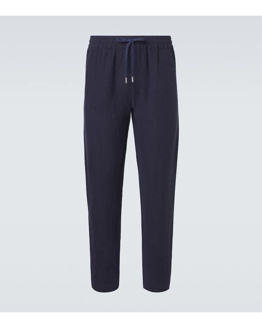 Thom Sweeney Blue Linen Straight Pants for men