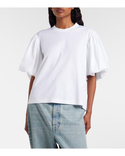 Noir Kei Ninomiya White Puff-Sleeve Cotton Jersey T-Shirt