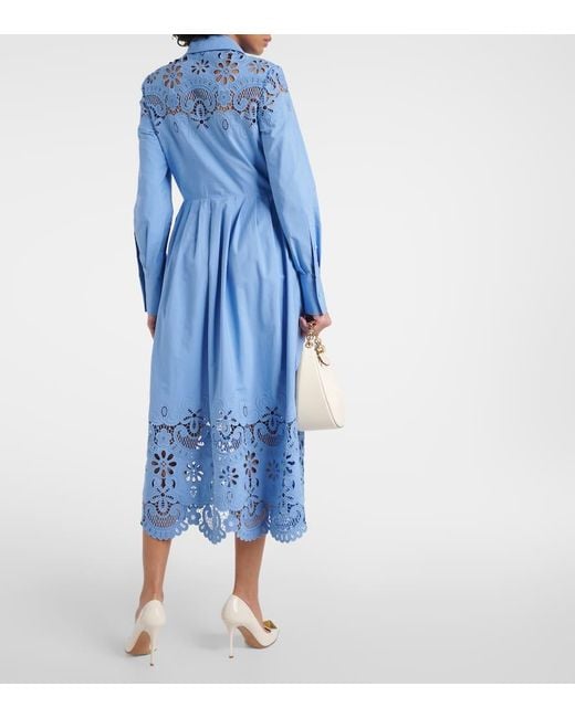 Valentino Blue Broderie Anglaise Cotton Midi Dress