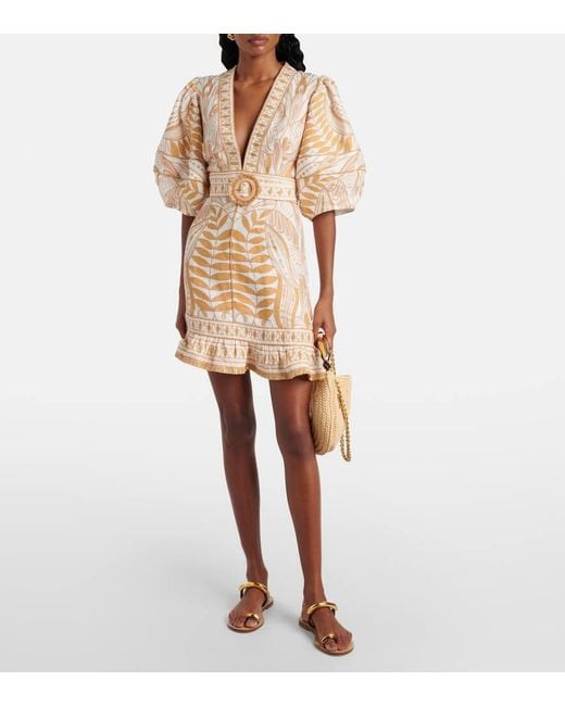 Farm Rio Natural Bedrucktes Minikleid Aus Leinen