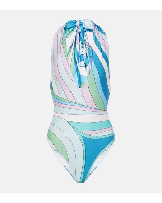 Emilio Pucci Blue Iride Halterneck Swimsuit
