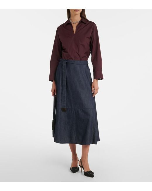 Max Mara Blue Belted Denim Midi Skirt