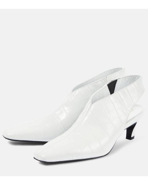 Totême  White The Croco Slim Leather Slingback Pumps