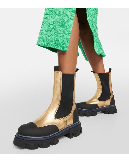 Bottines Chelsea En Cuir Metallise Ganni en coloris Black
