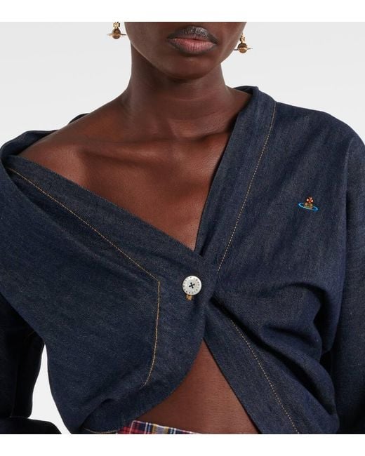 Vivienne Westwood Blue Natalia Cropped Cotton Chambray Shirt