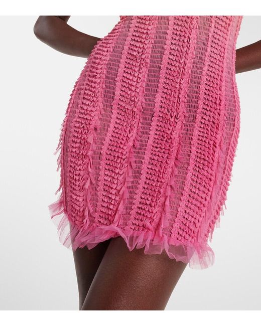 Roberta Einer Pink Angel Printed Tulle-Trimmed Minidress