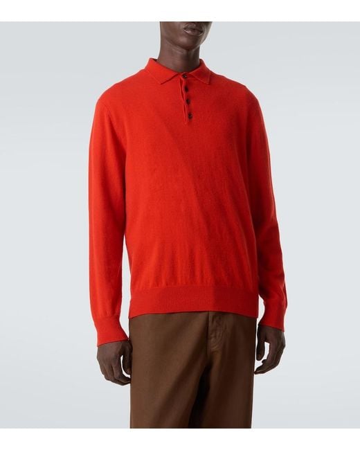 Allude Red Cashmere Polo Sweater for men