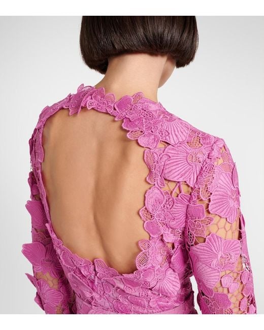 Oscar de la Renta Pink Floral Lace Minidress