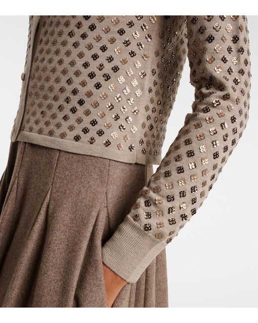 Max Mara Brown Ragno Sequined Virgin Wool Cardigan