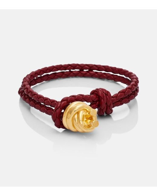 Bottega Veneta Red Knot Braided Leather And Sterling Bracelet