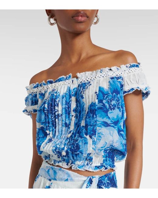 Poupette Blue Off-Shoulder-Top Alba Aus Baumwolle