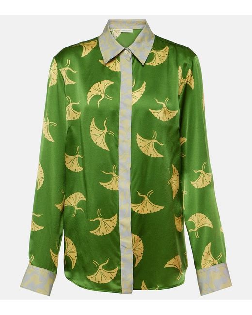 Dries Van Noten Green Printed Silk-Blend Satin Shirt
