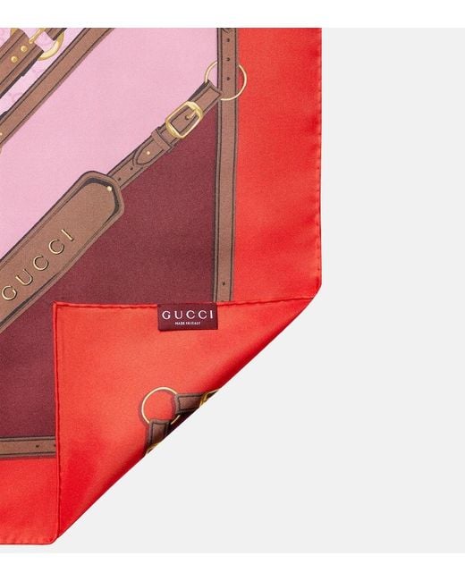 Gucci Red Printed Silk Twill Carré