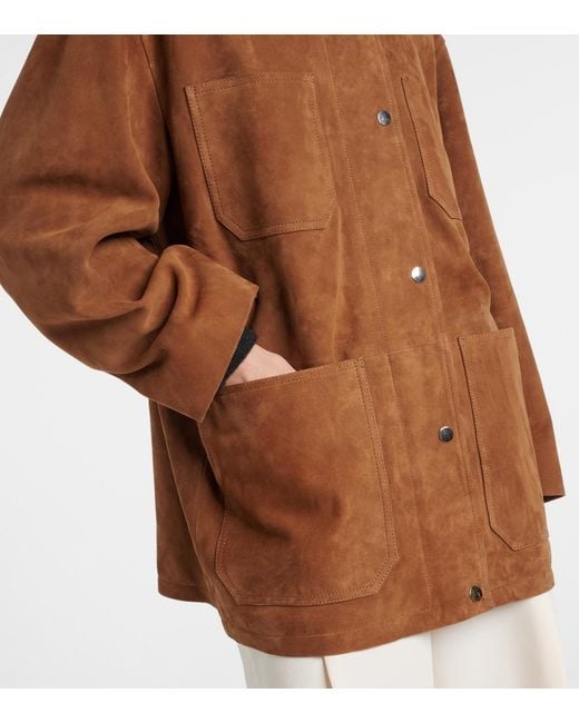 Nour Hammour Brown Barn Leather-Trimmed Suede Jacket