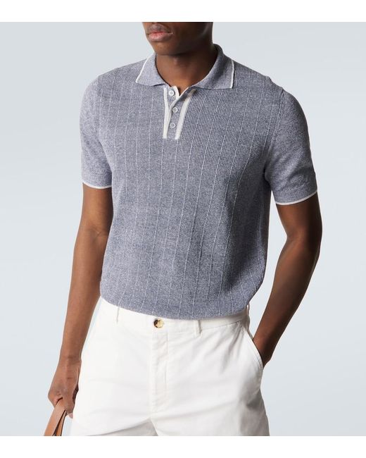 Fedeli Blue Dodo Linen And Cotton Polo Shirt for men
