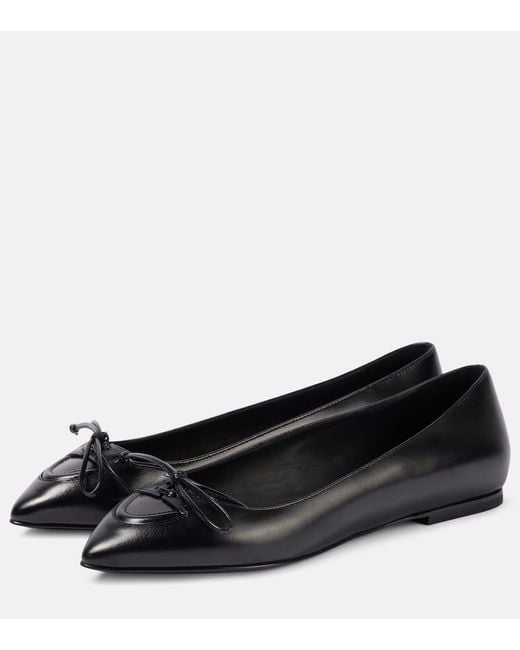 Alaïa Black Pointed Lace-Up Leather Ballerina Flats