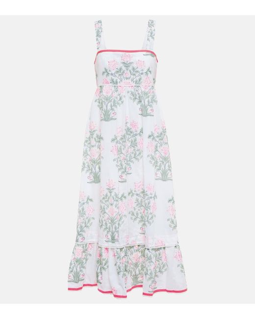 Vestido Midi De Algodon Floral A Capas Juliet Dunn de color White