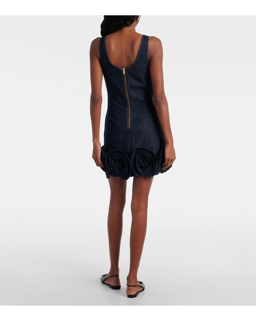 Self-Portrait Blue Floral-Applique Denim Minidress
