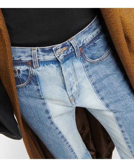 Victoria Beckham Blue Paneled High-Rise Straight Jeans