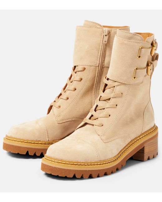 See By Chloé Natural Mallory Suede Lace-up Boots