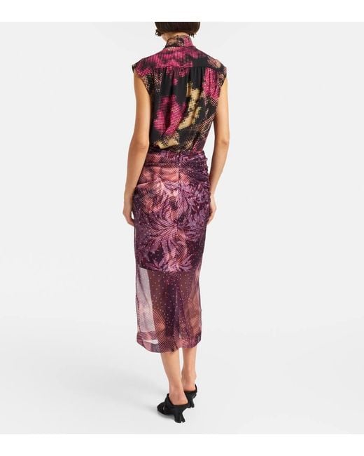 Falda Midi En Mezcla De Seda Estampada A Capas Dries Van Noten de color Purple